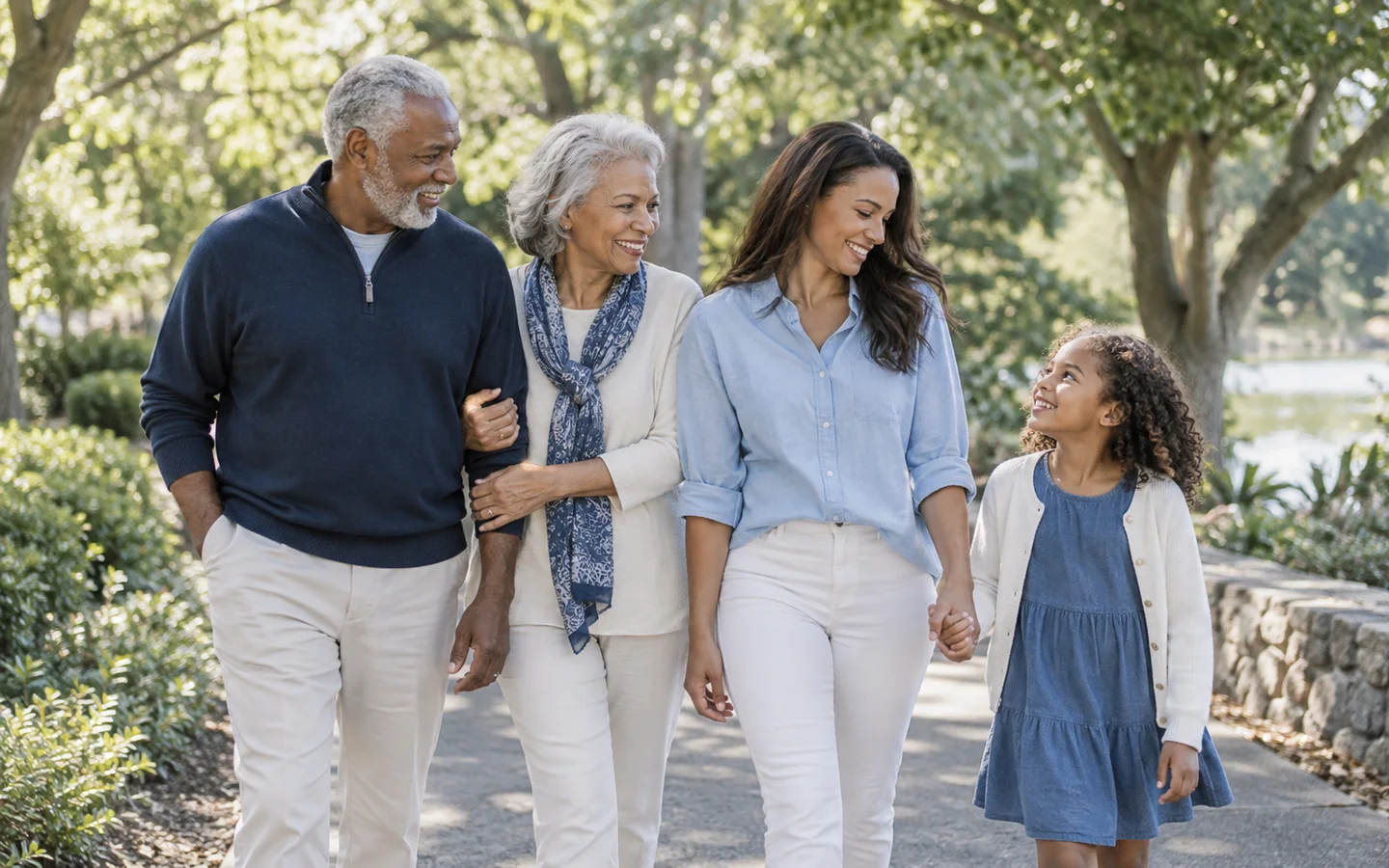 Family walking together in a park