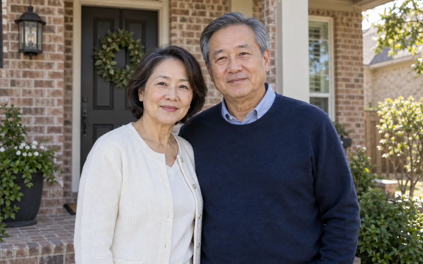 Mature couple smiling together on a porch