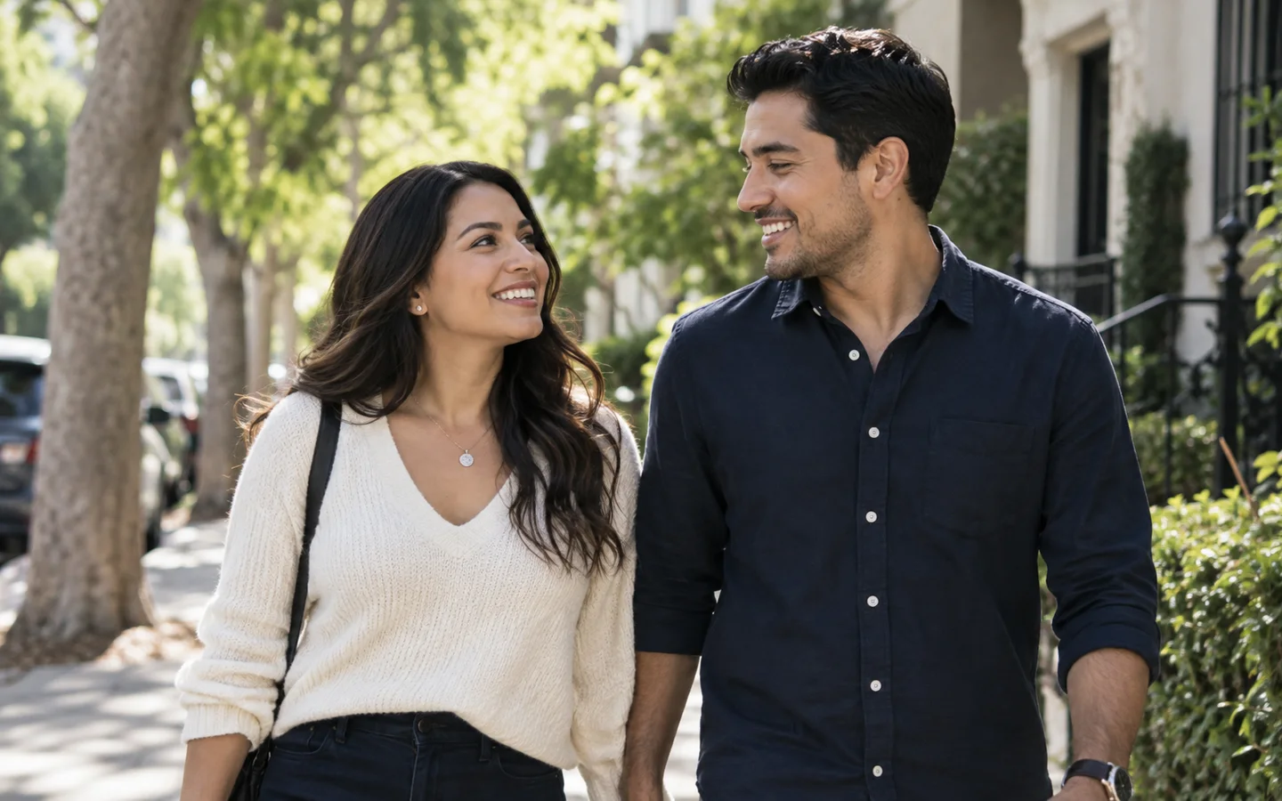 Couple walking together outdoors