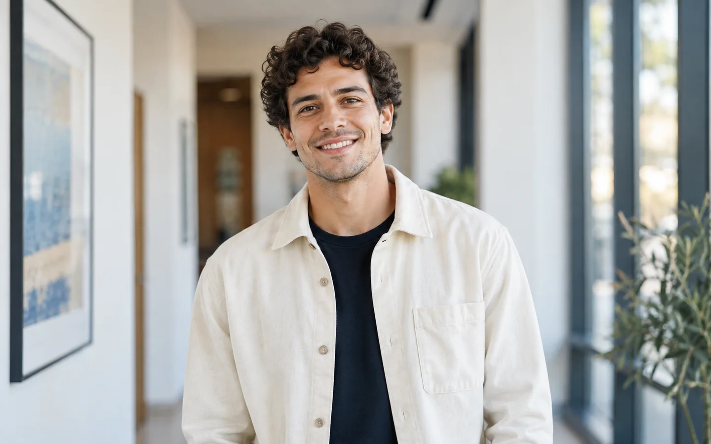 Young man smiling in a modern interior