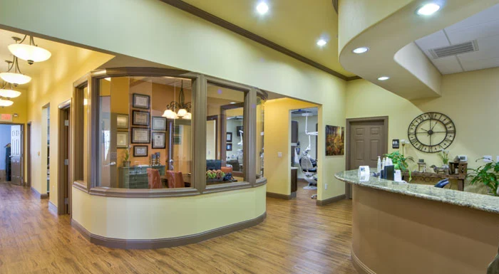 Reception desk and adjoining hallway